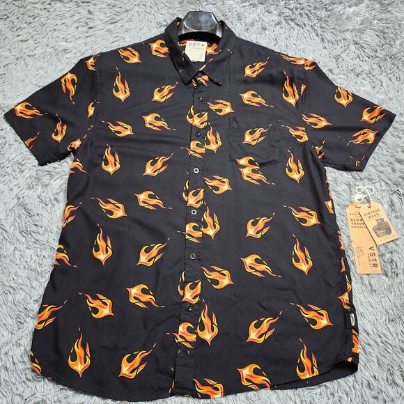 VSTR PREMIUM Shirt Mens XXL 2XL Button Up Flames All Over‎ Print Hawaiian Casual - Picture 1 of 13